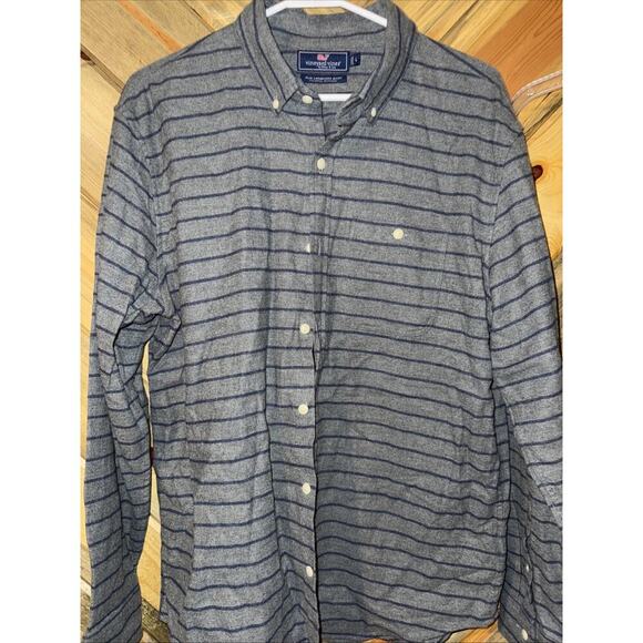 Vineyard Vines Shirt Mens L Slim Longshore Blue Gray Stripe Cotton Spandex - Picture 1 of 4